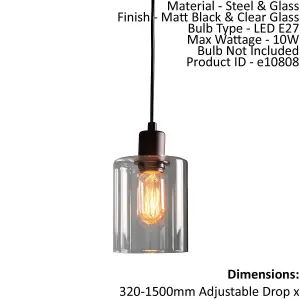 Ceiling Pendant Light Matt Black & Clear Glass 10W LED E27 Dimmable