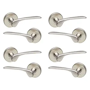 URBNLIVING 105mm Length 8 Pcs Como Metal & Satin Nickel Rose Latch Door Handles Set