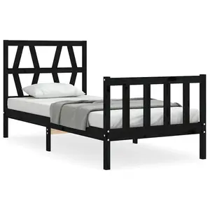 Berkfield Bed Frame with Headboard Black Single Solid Wood