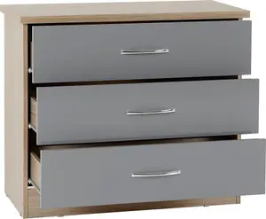 Nevada 3 Drawer Chest in Grey Gloss Light Oak Effect Veneer