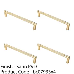 4 PACK - Knurled Mitred Door Pull Handle 320 x 20mm 300mm Fixing Centres Satin Brass PVD