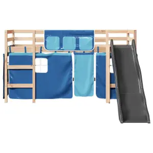 Berkfield Kids' Loft Bed with Curtains Blue 90x190 cm Solid Wood Pine