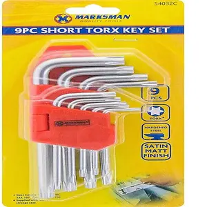 9 Pc Short Torx Key Set Heavy Duty L Shape Hard Steel Security Spanners Tool