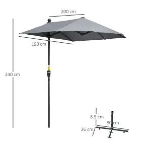 Outsunny 2m Half Garden Parasol Market Umbrella Crank Handle, Base Dark Grey