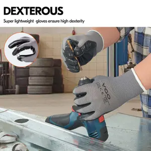 VGO 10-Pairs Safety Work Gloves, Gardening Gloves, Non-slip Nitrile coating, Dipping Gloves (NT2110, 9/L,Gray)