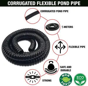 Corrugated Flexible Hose Pond Pipe 32mm / 1.25"- 5-Meter with Advanced Double-Wired Hose Clip Corrugated Water Butt Connector Pipe