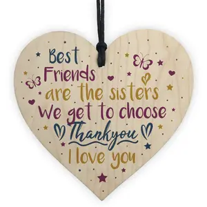 Red Ocean Best Friend Sister Friendship Gifts Handmade Wooden Hanging Heart Sign Birthday Christmas Gift Chic Plaque