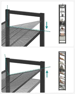 8-Tier Shoe Rack, Set of 2 Stackable 4-Tier Shoe Organiser, Metal Shoe Storage with Adjustable Mesh Shelves, Flat or Angled