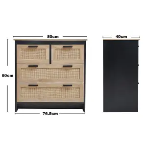 Black Rattan Effect 4 Drawer Chest Sideboard Clothes Cabinet Hallway Accent Cabinet