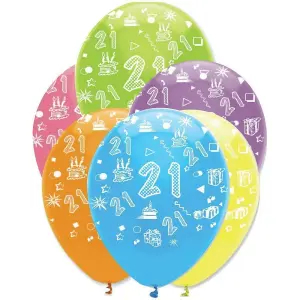 Creative Party Latex 21st Birthday Balloon (Pack of 6) Multicoloured (One Size)