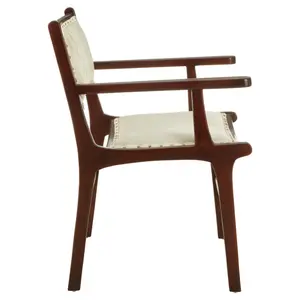 Stylish Leather Teak Wood Dining Chair, Spacious Kitchen Chair, Classic Armchair, Garden Accent Chair