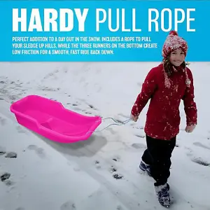 Set Of 2 Heavy Duty Snow Sledge Toboggan Sleigh Sled Rope Plastic Adults Ski Board Pink And Blue