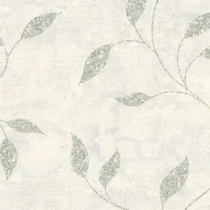 Boutique Ornamental Leaf Sage Textured Floral Wallpaper