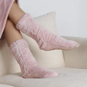 Teddy Fleece Womens Bed Socks Fluffy Pair Sherpa Non Slip Sole, Blush Pink