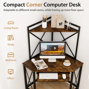 Costway Corner Writing Desk Home Office Space-Saving Computer Desk with Keyboard Tray