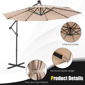 Costway 3 x 3m Cantilever Parasol Backyard Patio Offset Umbrella w/ 32 Solar-Powered LED Lights