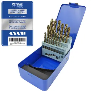 Rennie Tools 25 Piece HSS Cobalt Jobber Drill Bit Set 1-13mm In 0.5mm Increments In Metal Storage Case