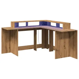 Berkfield Desk with LED Lights Artisian Oak 152x152x91 cm Engineered Wood