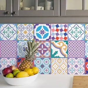 24 Pieces 15x15cm Classic Moroccan Colourful Mixed 1 Tile Stickers