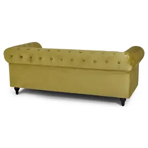 Velvet Chesterfield 3 Seater Sofa - Olive Green