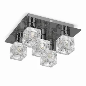 ValueLights Ritz Modern Black Chrome Ice Cube 5 Way Flush Ceiling Spotlight