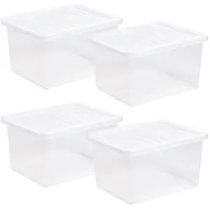 Storage Box Underbed 4 x 31 Litre Stackable Plastic Clothes Tidy Organiser Lid