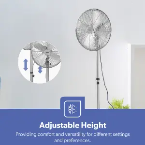 Geepas 16 Inch Chrome Metal Pedestal Fan Floor Fan 3-Speed