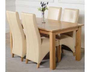 Oslo 150 x 90 cm Medium Oak Dining Table and 4 Chairs Dining Set with Lola Ivory Leather Chairs