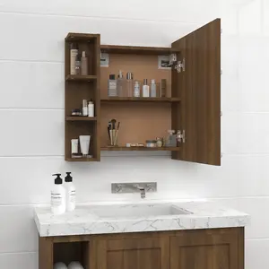 Berkfield Mirror Cabinet with LED Brown Oak 70x16.5x60 cm