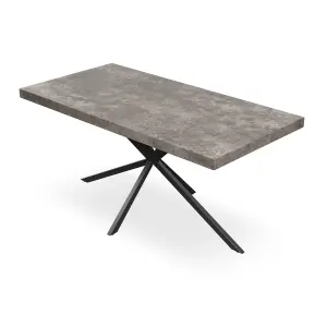 Donni Dining Table And Chairs -  Concrete Effect Table Top w Black Legs + Monza Linen Dining Chair Set Of 6 (Grey)