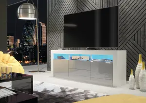 Shine TV Unit 160cm White & Grey with High Gloss Doors and LED Lighting - Creative Furniture