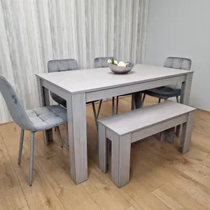 Dining Table and 4 Chairs With Bench Grey 4  Grey Velvet Chairs Wood Dining Set Furniture