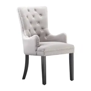 Single Windsor Knocker Back Dining Chairs Velvet Dining Room Chair w/ Armrest, Light Grey