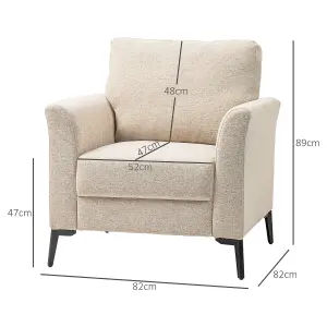 HOMCOM Linen Fabric Modern Accent Chair with Metal Legs, Wood Frame, Beige