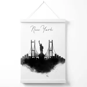 New York Watercolour Skyline City Poster with Hanger / 33cm / White