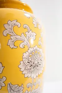 Yellow Floral Ceramic Table Lamp with Pleated Shade