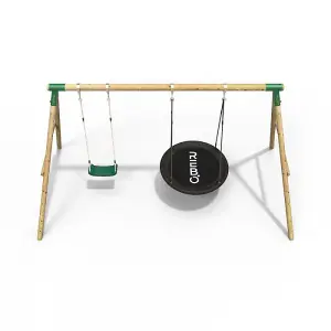 Rebo Wooden Garden Swing Set with Standard and Large Nest Swings - Meteorite Green