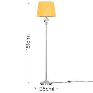 ValueLights Memphis Traditional Style Satin Nickel Barley Twist Floor Lamp with Mustard Light Shade