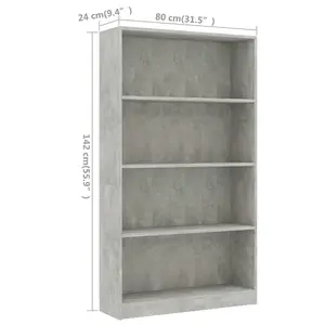 Berkfield 4-Tier Book Cabinet Concrete Grey 80x24x142 cm Engineered Wood