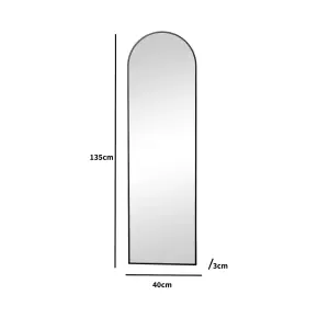 Melody Maison Tall Slim Black Arched Wall Mirror 135cm x 40cm