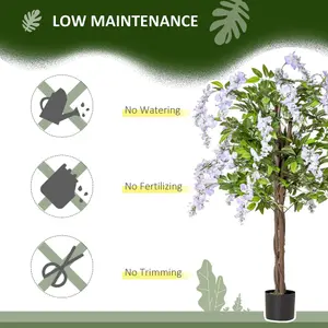 HOMCOM Artificial Realistic Wisteria Flower Tree Faux Plant for Indoor Décor