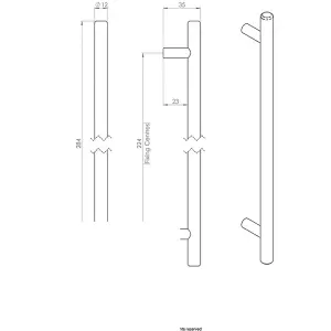 2x Round T Bar Cabinet Pull Handle 284 x 12mm 224mm Fixing Centres Satin Nickel