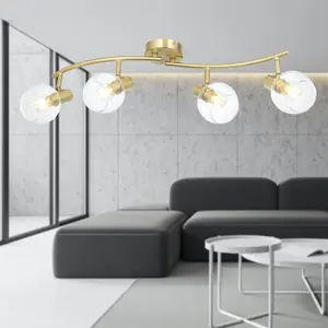 First Choice Lighting Set of 2 Naomi Brushed Brass with Clear Glass 4 Light Ceiling Spotlights