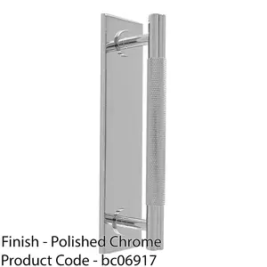 Knurled Drawer Bar Pull Handle & Matching Backplate - Polished Chrome 168 x 40mm