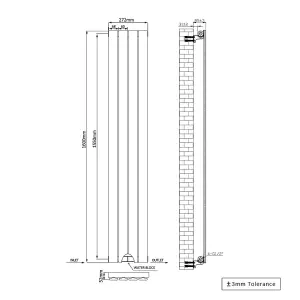 Right Radiators 1600x272 mm Vertical Single Flat Panel Designer Radiator Chrome