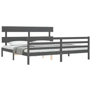 Berkfield Bed Frame with Headboard Grey 200x200 cm Solid Wood