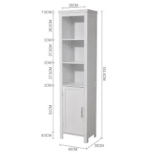 Freestanding Bathroom Tall Cabinet with Magnetic Door 161.5cm H x 40cm W x 30cm D