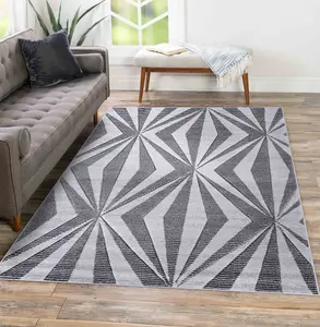 Valencia Modern Crystal Design Carved Area Rugs Dark Grey 200x290 cm