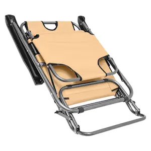 Neo Beige 2x Pair 2 In 1 Sun Lounger Outdoor Garden Chairs Zero Gravity Recliner Reclining Folding Set