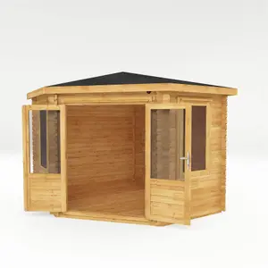 Waltons Wooden 3m x 3m Corner Log Cabin Summerhouse Garden Room - 44mm Double Glazed